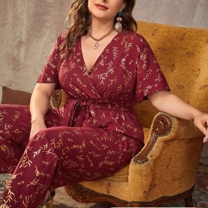 Shein 5X Burgundy and Gold Jumpsuit